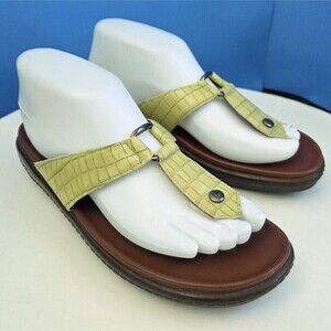 Donald J Pliner Croc-Embossed Leather Sandals Mossy Biege Women's 8